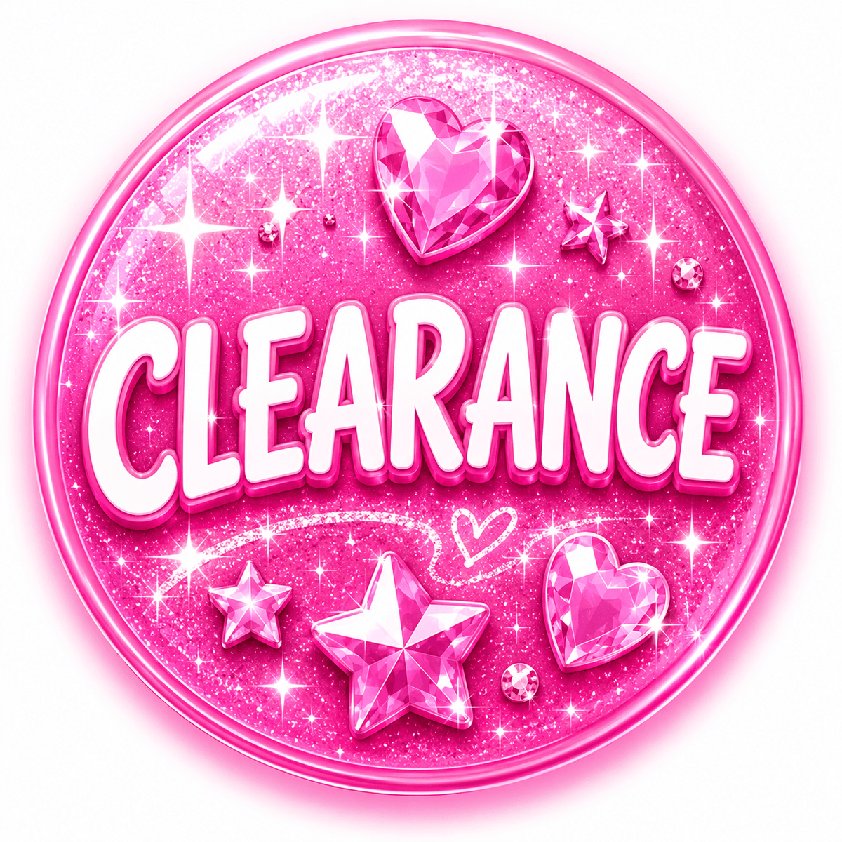 Clearance sign featuring discounted beauty wellness products with sparkles and gems.