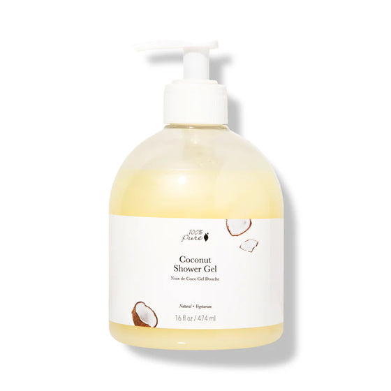 Coconut Shower Gel 16oz bottle with pump, nourishing body wash, perfect for cleansing and hydrating skin.