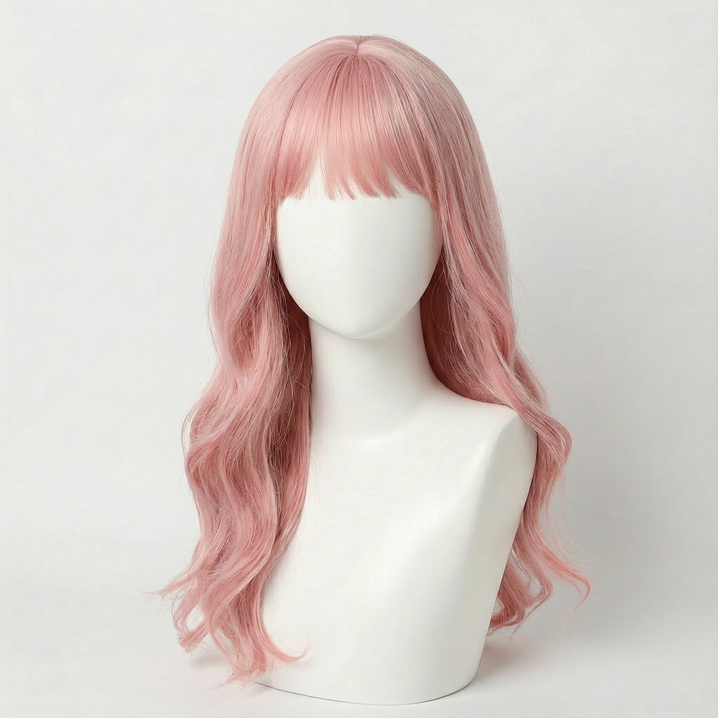 "Ashlee" - Baby Pink Wig With Bangs