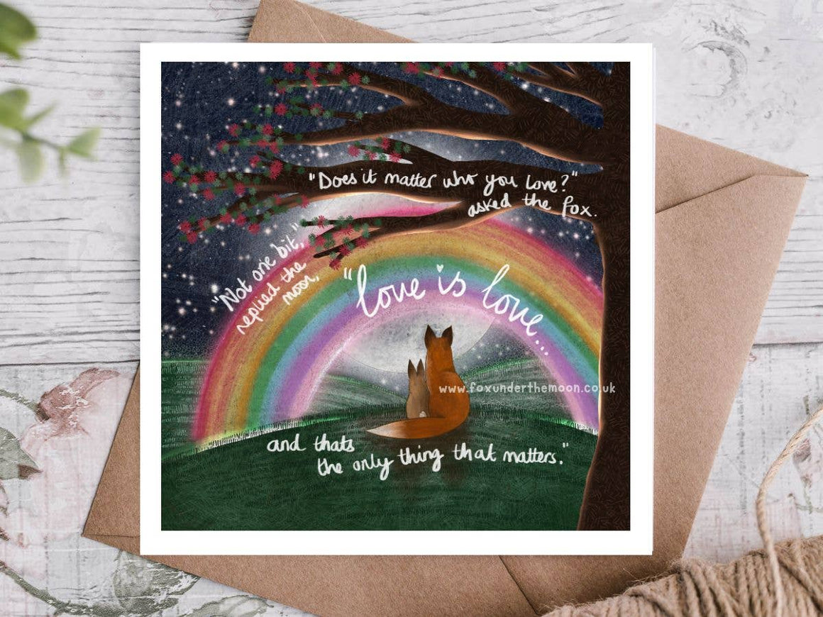 "Love is Love" Anniversary & Relationship Card Fox Under The Moon