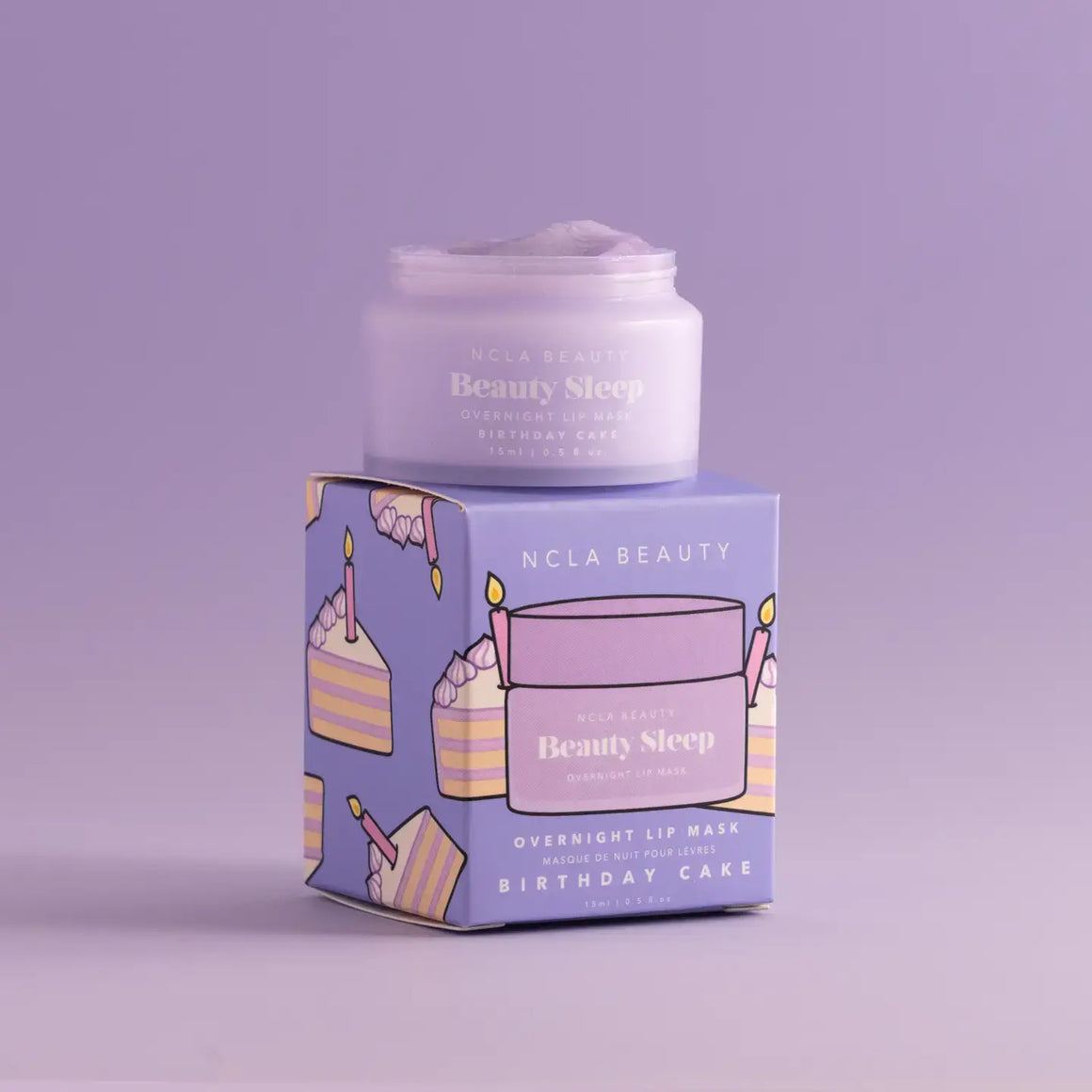 Beauty Sleep Overnight Lip Mask - Birthday Cake in a jar with colorful packaging for a nourishing sleep overnight lip mask.