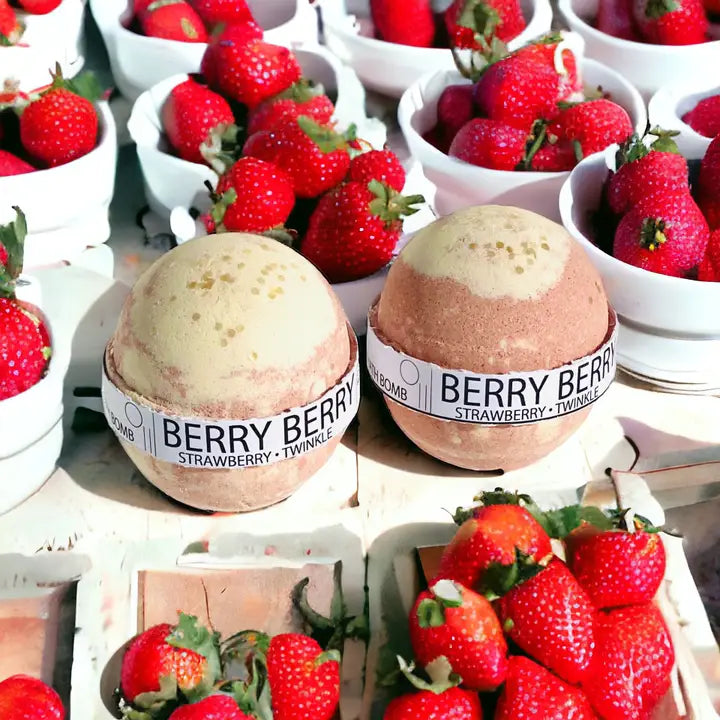 Berry Berry Strawberry Large Bath Bomb - 8oz-Pure Drop-Live in the Light Naturally Ltd
