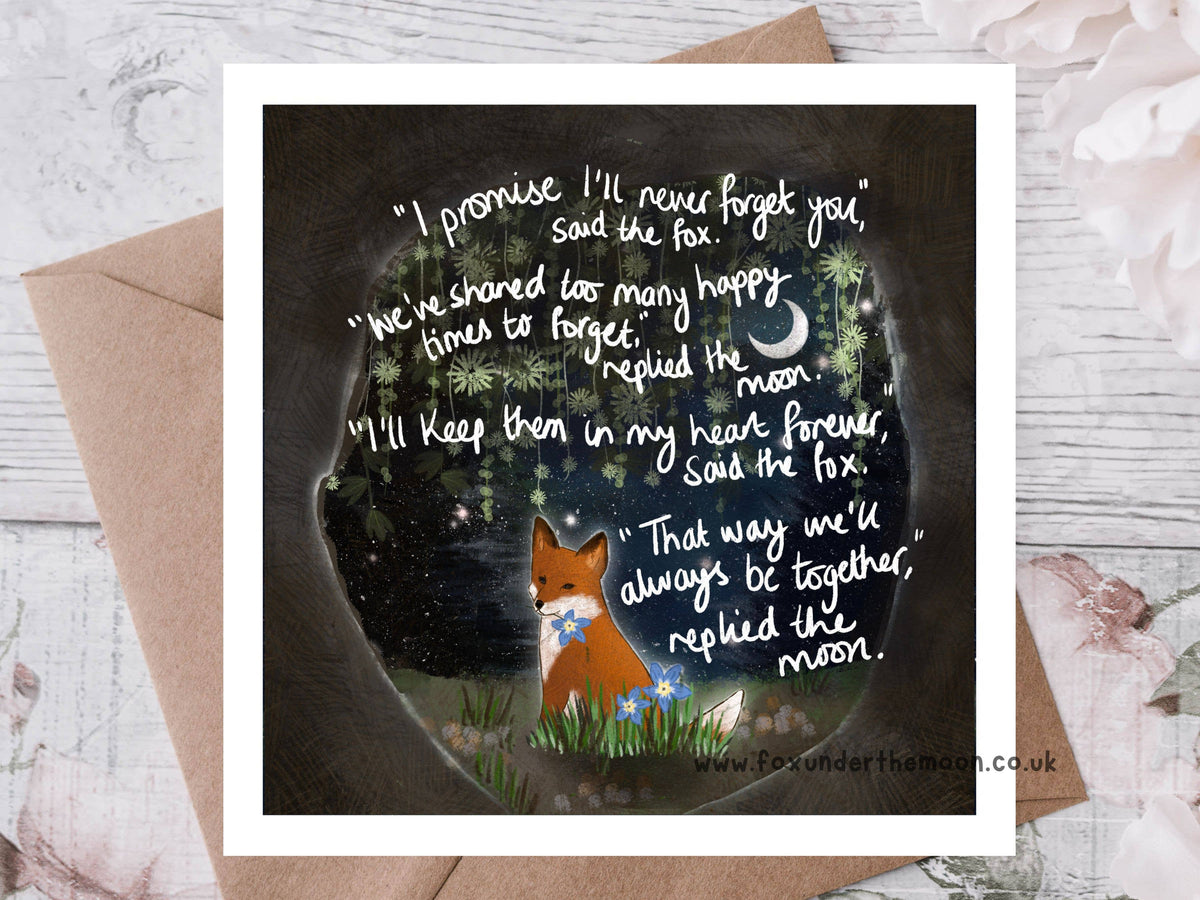 "Forget-Me-Not" Sympathy & Remembrance Card Fox Under The Moon