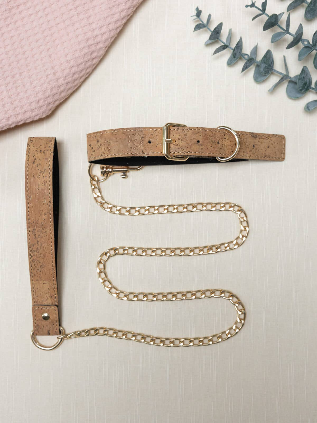 Camellia ~ Cork Leather Bondage Choker with Leash