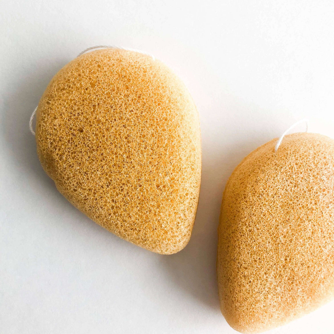 Two beige sponges on a white background