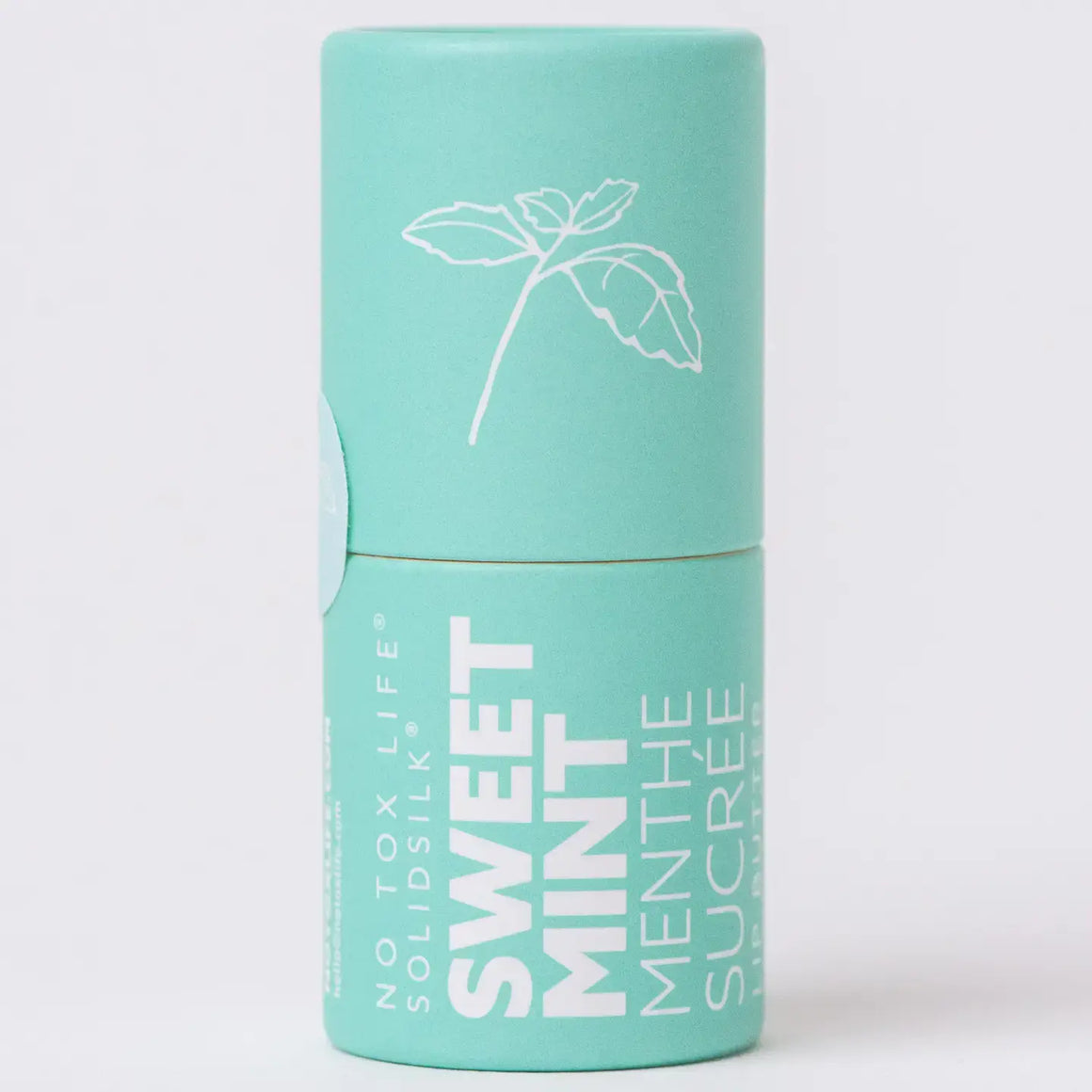 Mint green container with 'Sweet Mint' text and leaf design on a white background