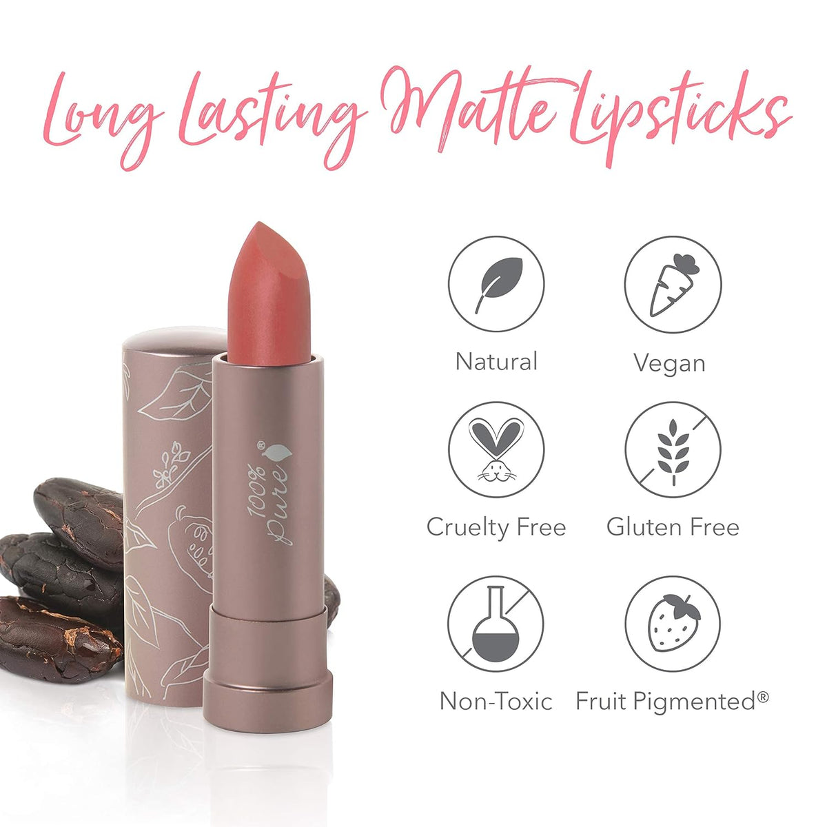 Marrakesh Fruit Pigmented® Cocoa Butter Matte Lipstick - 100% Pure