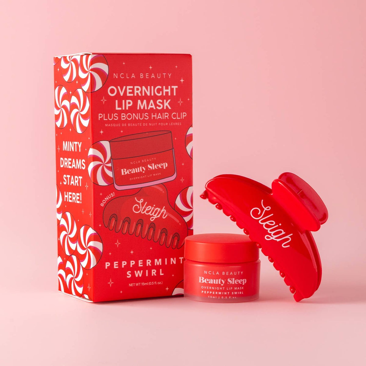 Peppermint Swirl Lip Mask + Hair Clip Holiday Gift Set