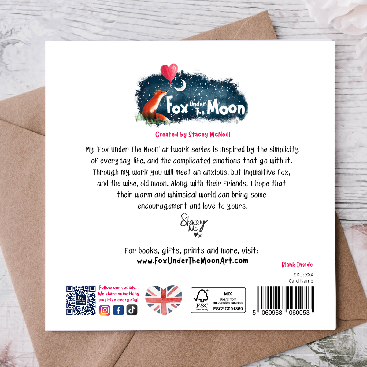 "Forget-Me-Not" Sympathy & Remembrance Card Fox Under The Moon