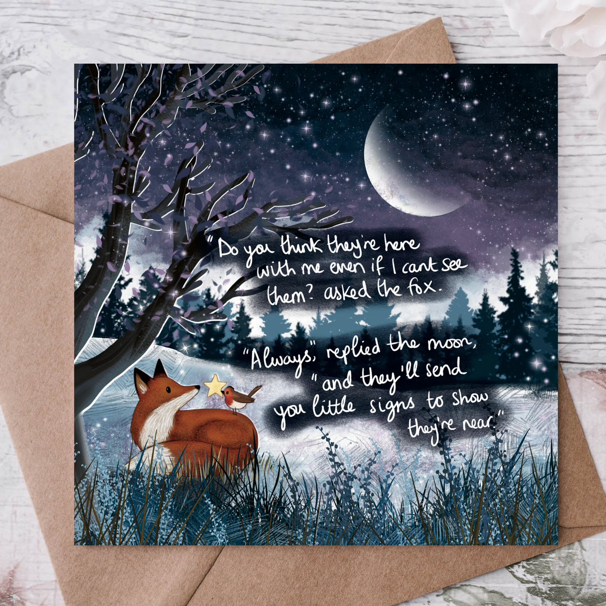 'Little Signs' - Fox Under The Moon Sympathy Card