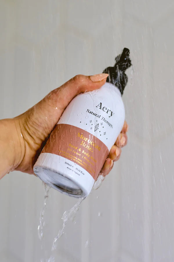 Moroccan Rose Hand & Body Wash- Rose Tonka and Musk - Aery Living in shower
