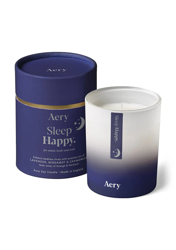 AERY CANDLE SLEEP HAPPY SCENTED CANDLE - LAVENDER BERGAMOT AND CHAMOMILE CLOSE UP