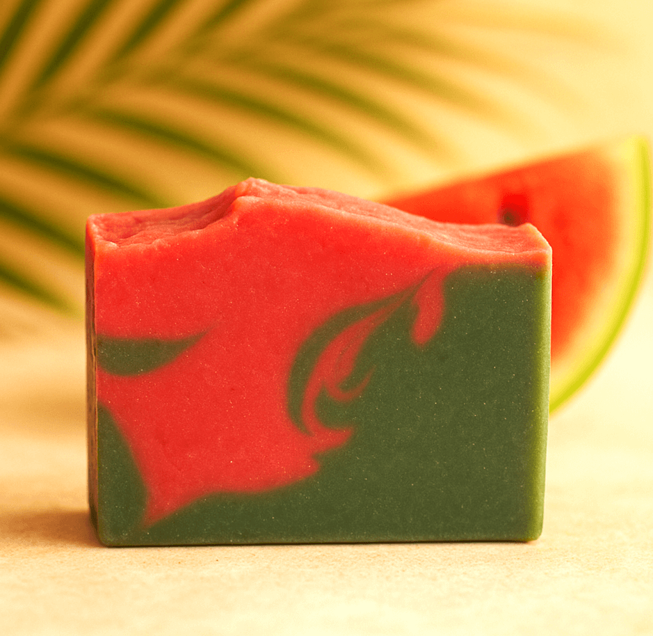 Aloe Watermelon Soap Bar - Soap Boutique with vibrant marbled design and refreshing colors, evoking summer vibes.