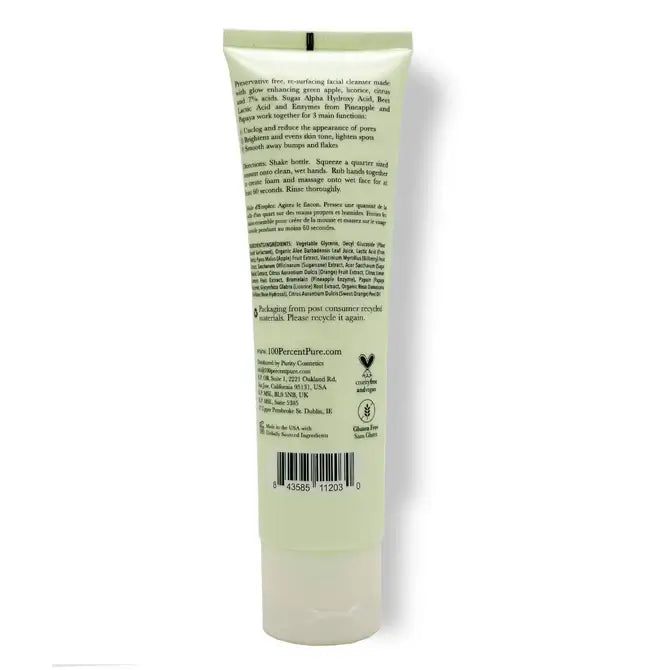 Apple Enzyme Exfoliating Cleanser tube with informative label and brand details for exfoliating skincare routine.