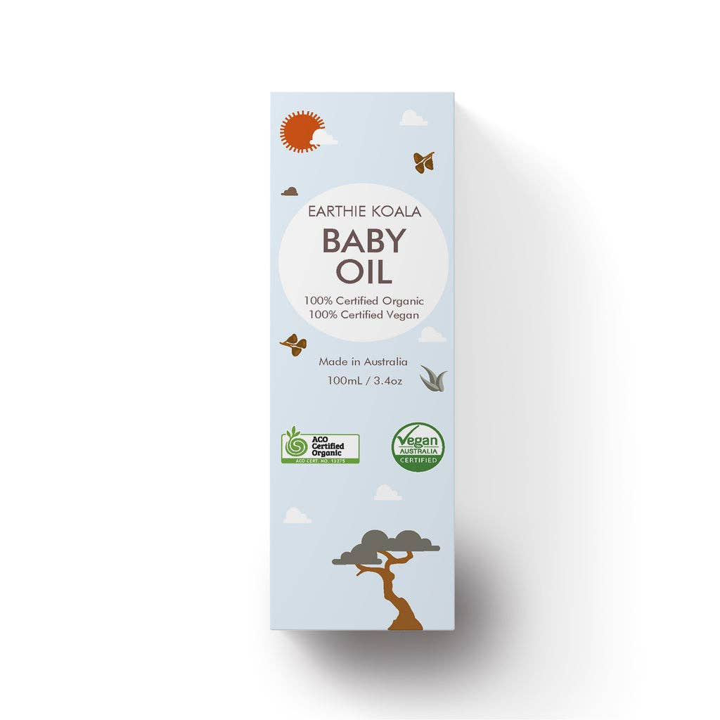 Baby Oil - Nourishing Avocado & Lavender 100ml - Earthie Koala packaging, 100% certified organic and vegan.