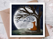 "Be Kind to Yourself" Encouragement Card by Fox Under The Moon featuring a serene illustration of a fox and a full moon.