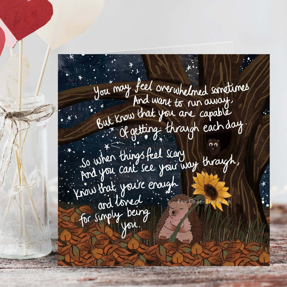 Being You - Greeting Card by Fox Under The Moon featuring comforting words and delicate artwork.