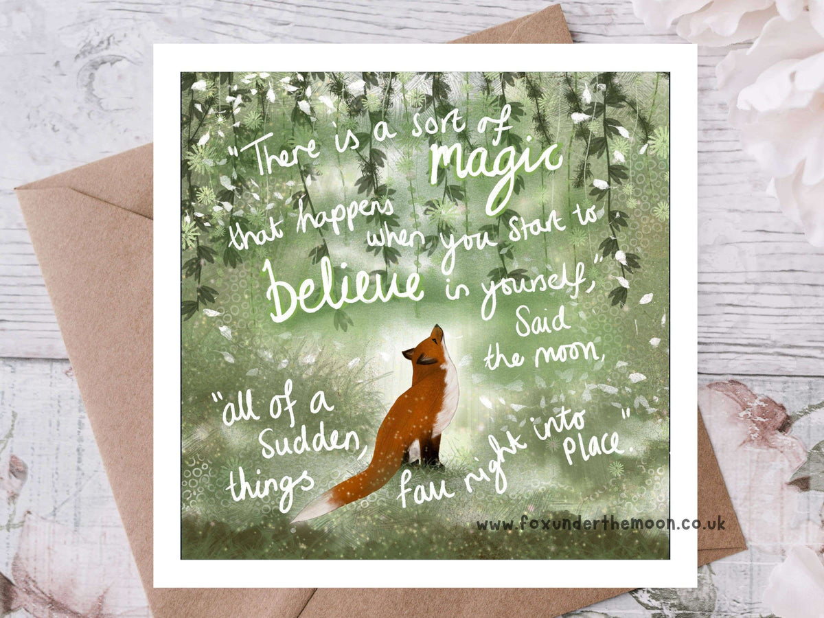 Congratulations & Encouragement Card by Fox Under featuring an inspiring quote about believing in yourself with vibrant artwork.