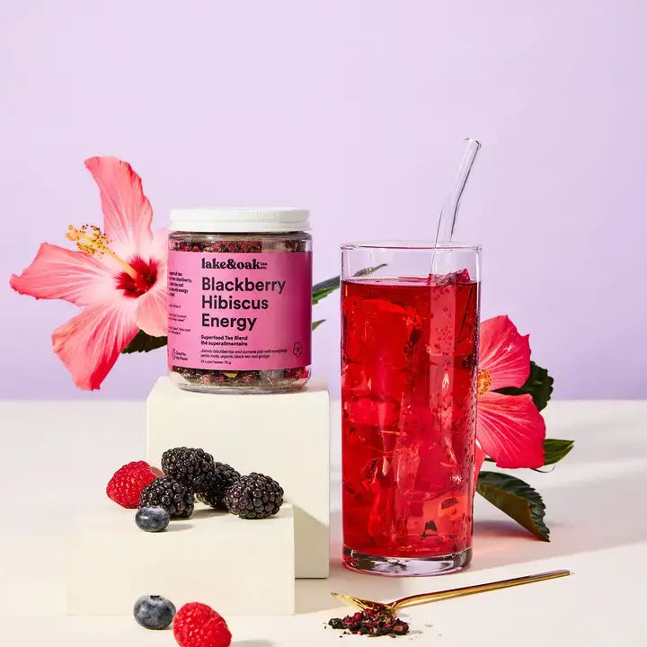 Blackberry Hibiscus Energy – Superfood Tea Blend 75g | Lake & Oak Tea