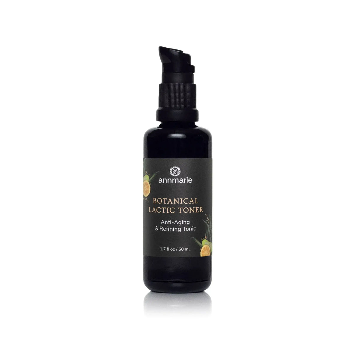 Black bottle of Botanical Lactic Toner by Annmarie on a white background