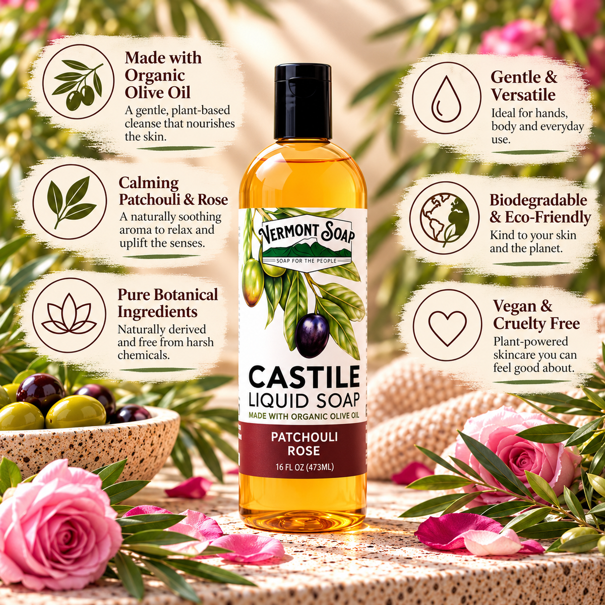 Patchouli Rose Castile Liquid Soap - Vermont Soap