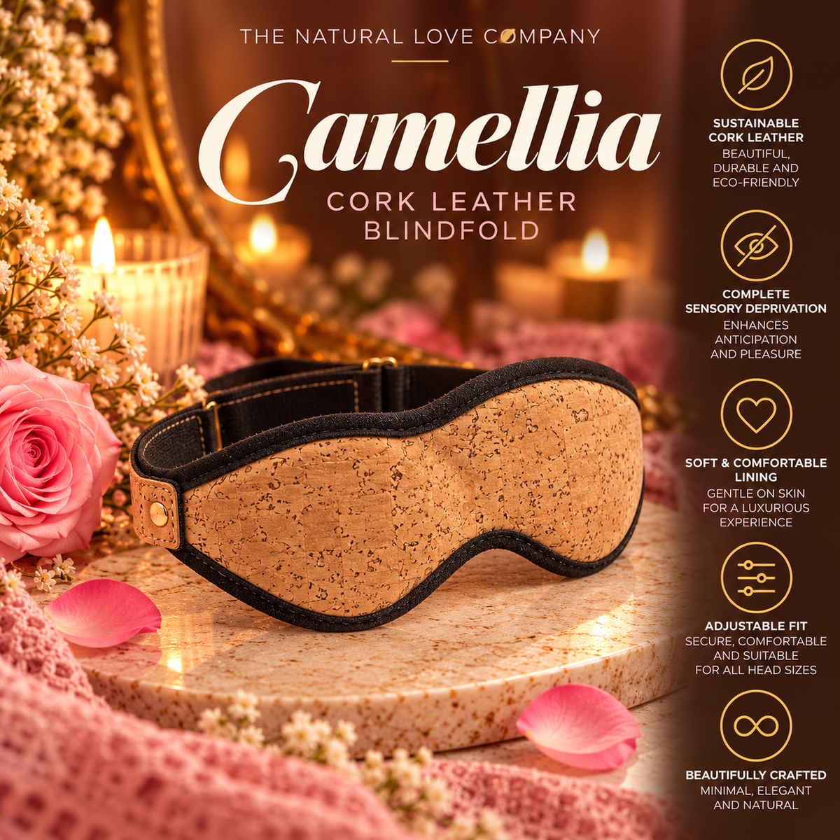 Camellia ~ Adjustable Cork Leather Blindfold
