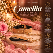 Camellia ~ Cork Leather Bondage Choker with Leash