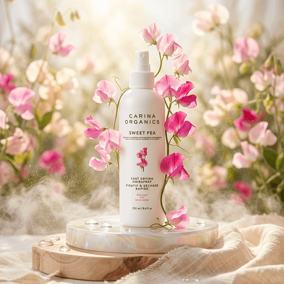 Carina Organics Sweet Pea product with pink flowers in a natural setting