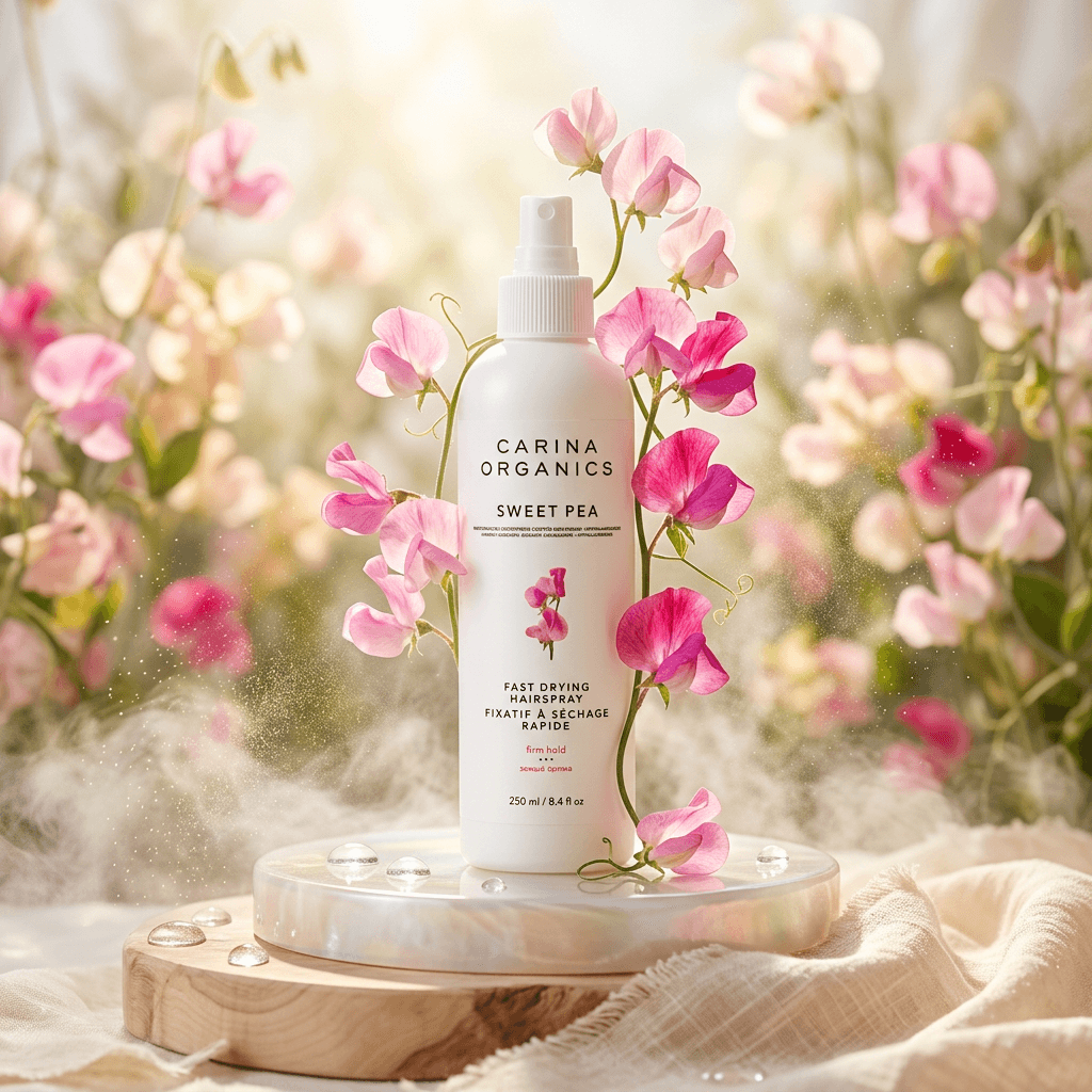 Carina Organics Sweet Pea product with pink flowers in a natural setting