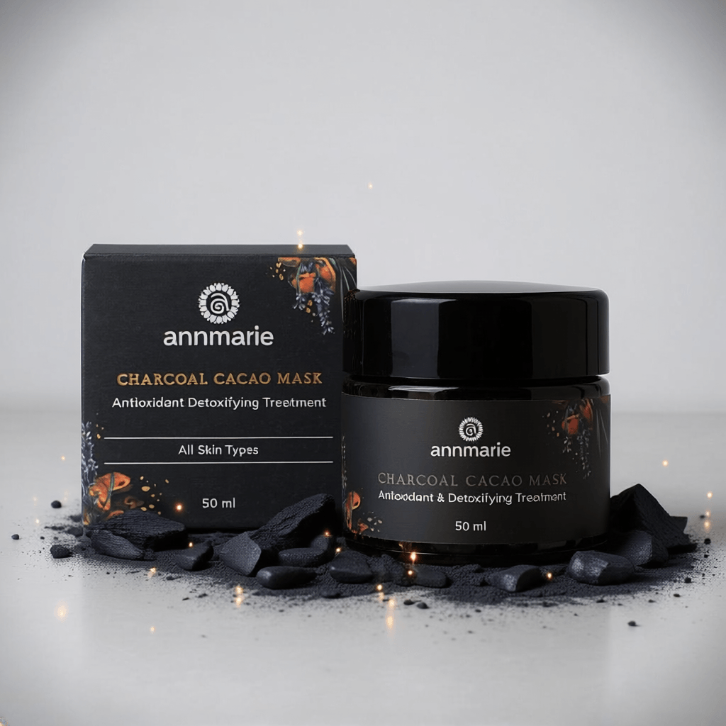 Annmarie Charcoal Cacao Mask packaging on a gray background