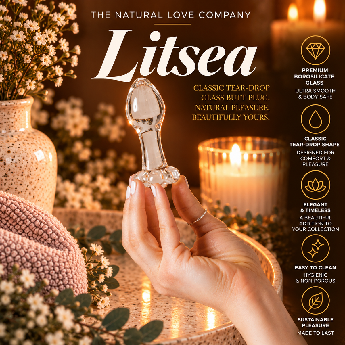 Litsea | Classic Tear Drop Glass Butt Plug