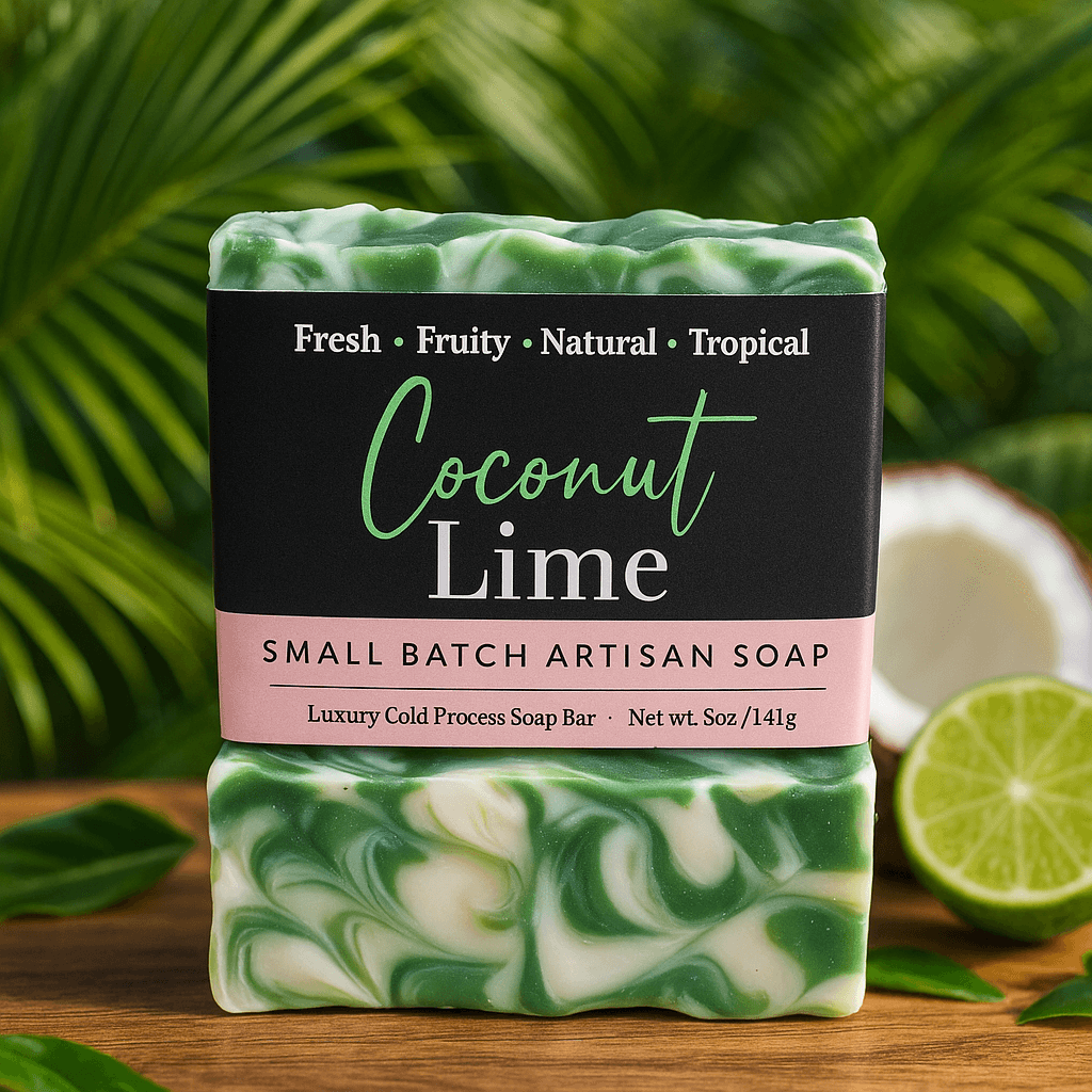 Coconut Lime Bar Soap showcasing fresh, fruity, and tropical design with artisan quality, perfect for daily use and refreshing lather.