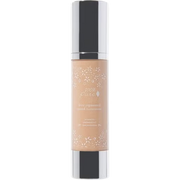 Cosmetic bottle with a silver cap and beige body on a white background