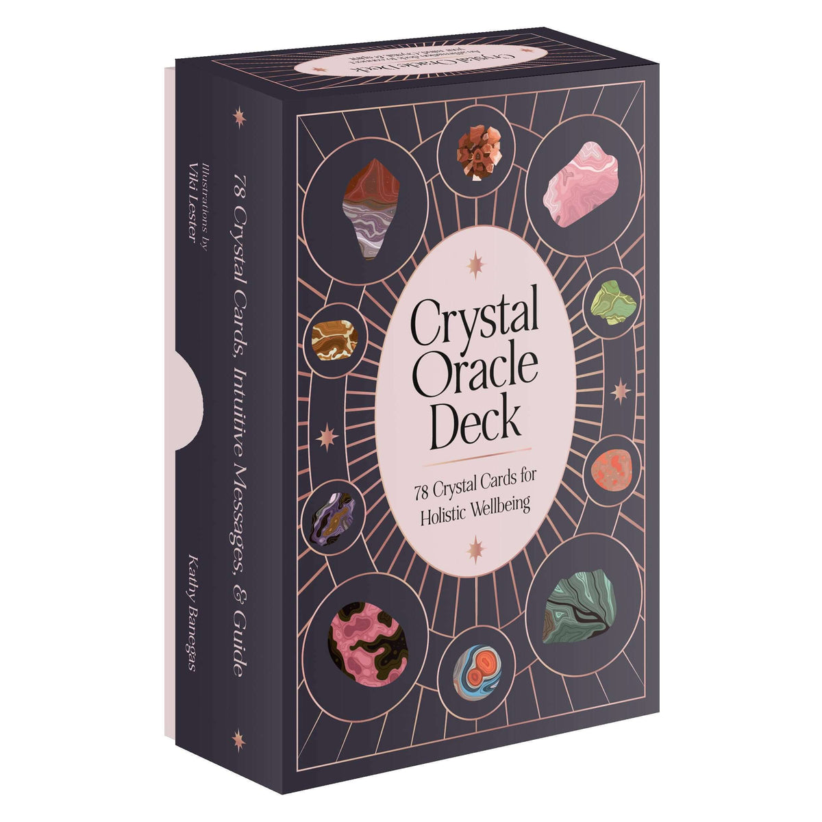 Crystal Oracle Deck packaging with crystal illustrations on a white background