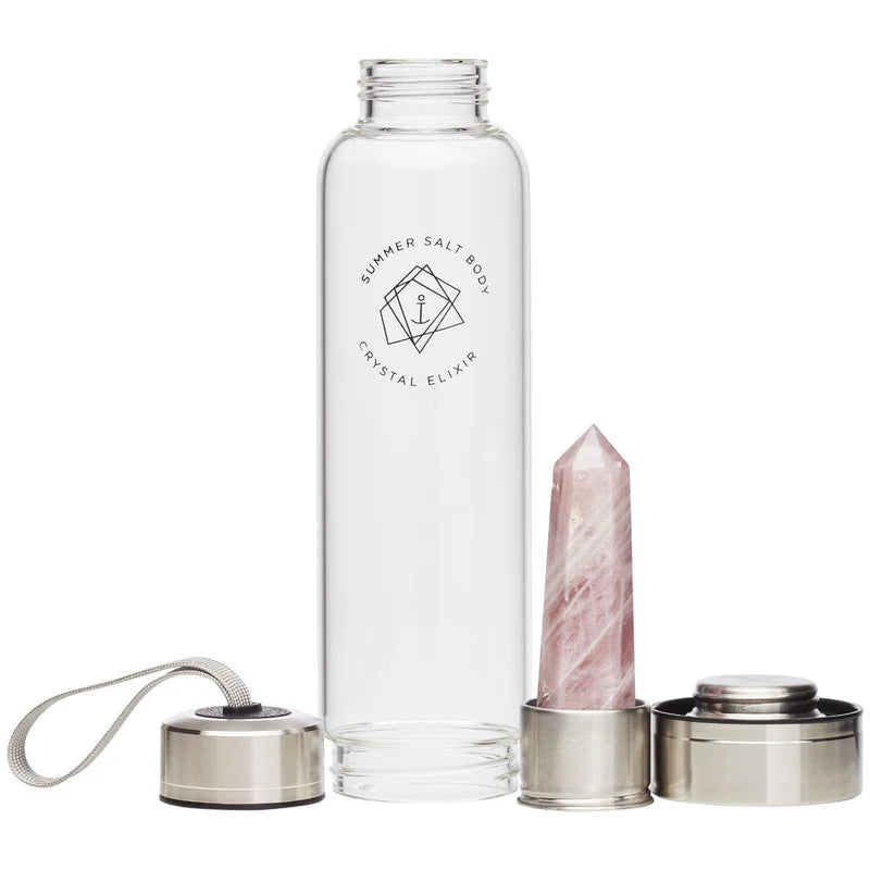 Rose Quartz Crystal Elixir - Glass Water Bottle (550ml)