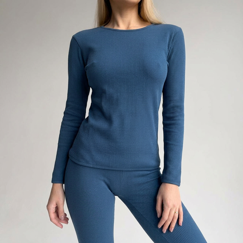 EASE 2 Piece Ribbed Cotton Loungewear - Blue