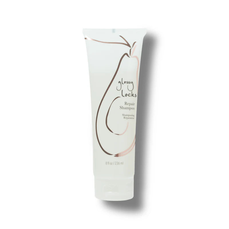Glossy Locks Repair Shampoo tube for restoring damaged hair with sulfate-free natural ingredients.