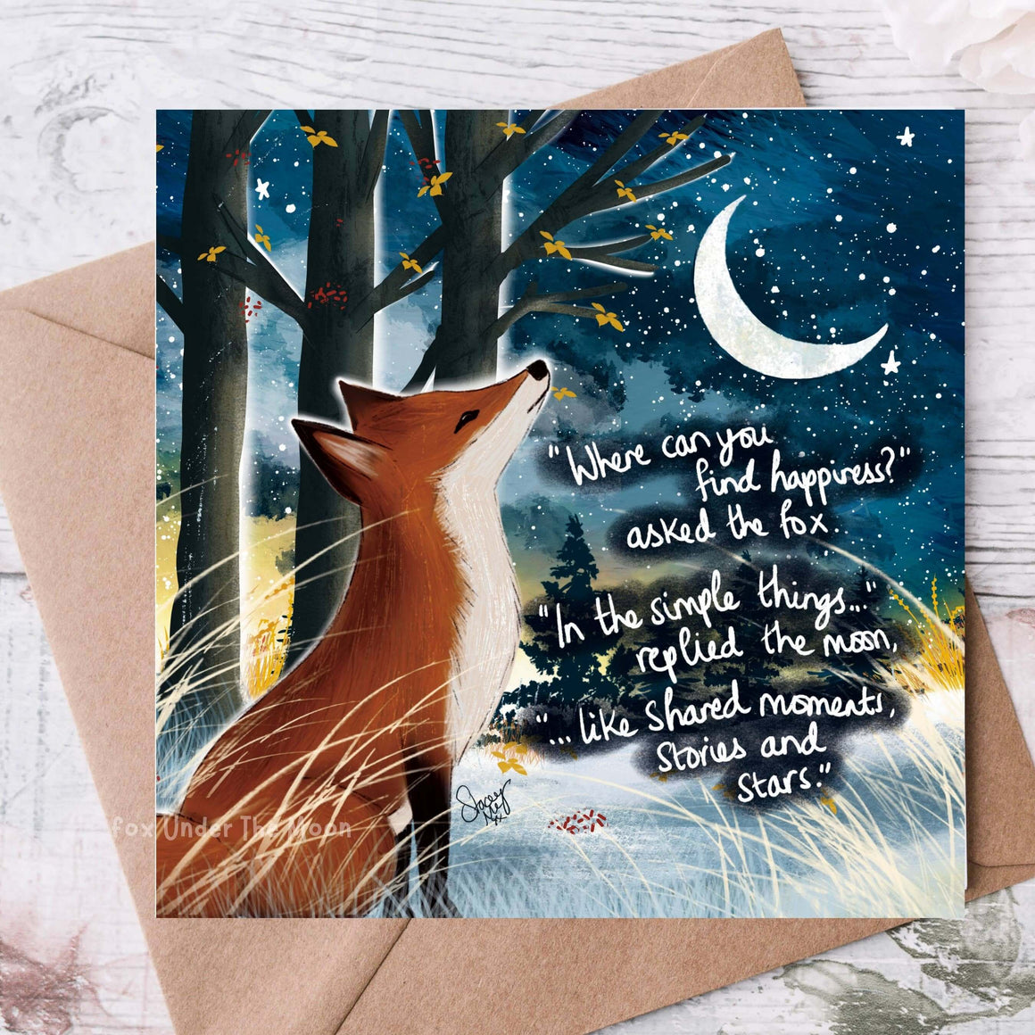 'Happiness' - Greeting Card From Fox Under The Moon