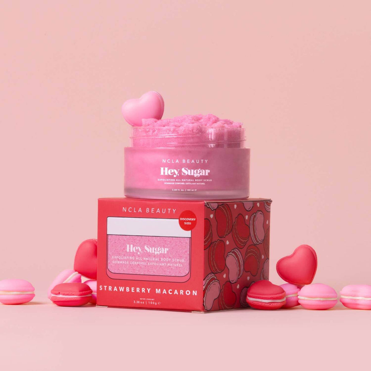 NCLA Beauty hex sugar product with packaging on a pink background