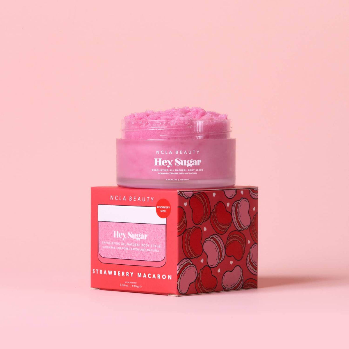 NCLA Beauty 'Hey Sugar' product with packaging on a pink background