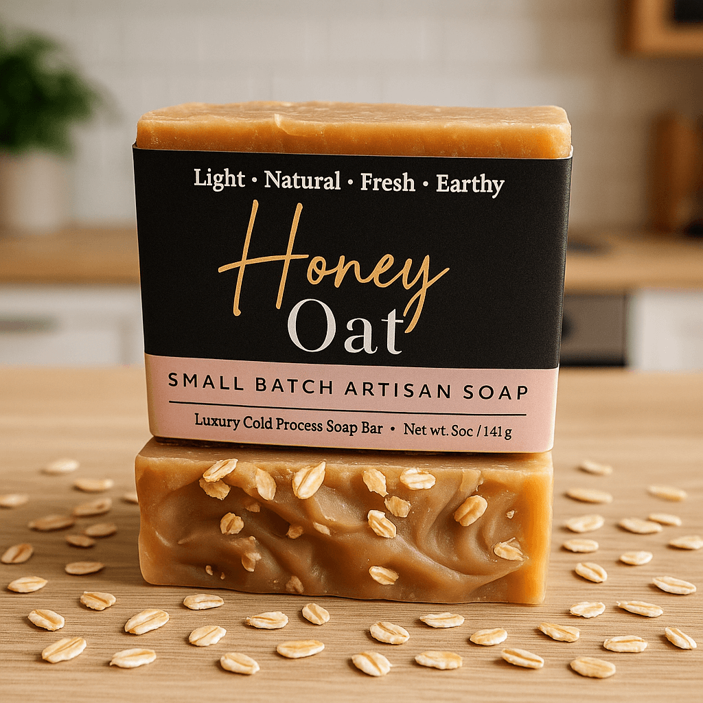 Honey Oat Soap Bar - Soap Boutique, small batch artisan soap with whole oats, 100% vegan, natural ingredients.