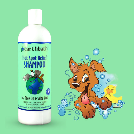 Shampooing pour chien Earthbath - Soulagement des points chauds - Huile d&#39;arbre à thé et Aloe Vera 472 ml