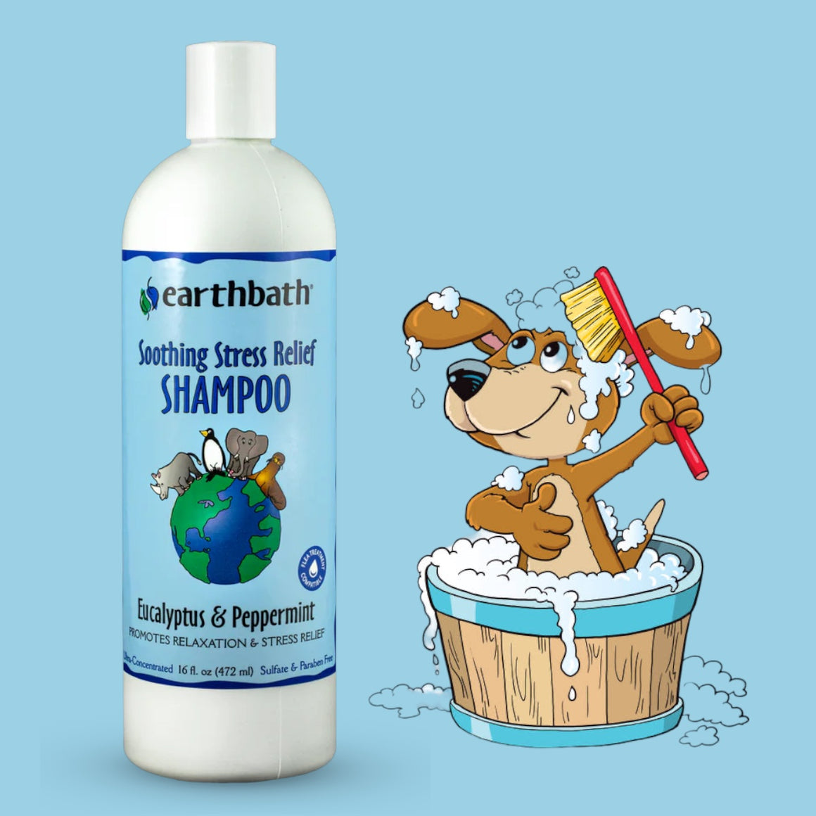 Dog Shampoo Earthbath Eucalyptus & Peppermint 472ml - Soothing Stress Relief