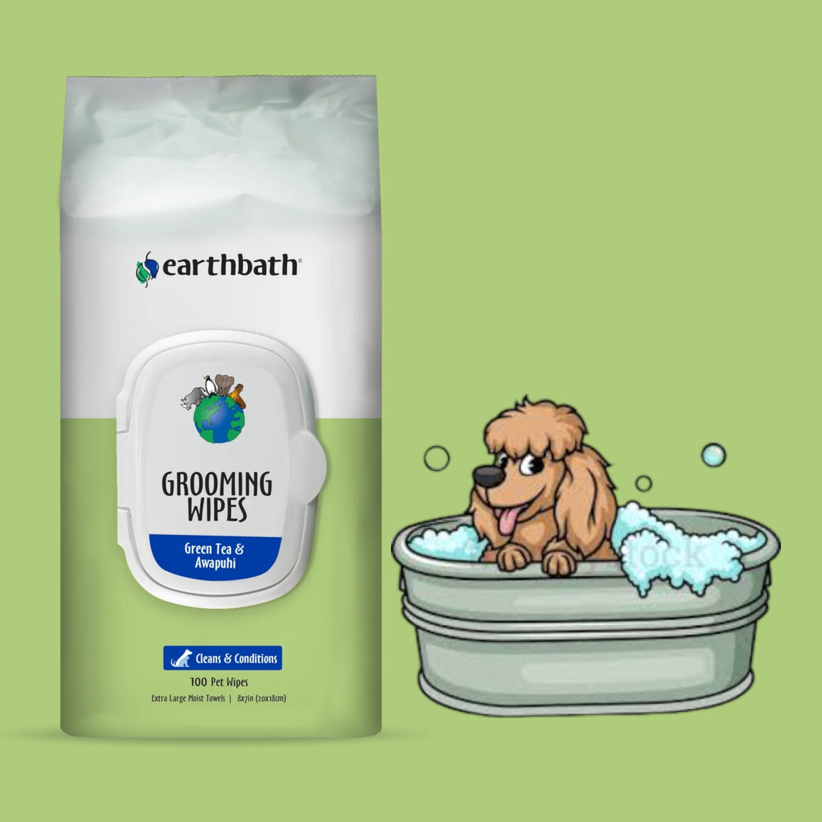 Grooming Wipes Green Tea & Awapuhi for Dogs - Earthbath - 100's