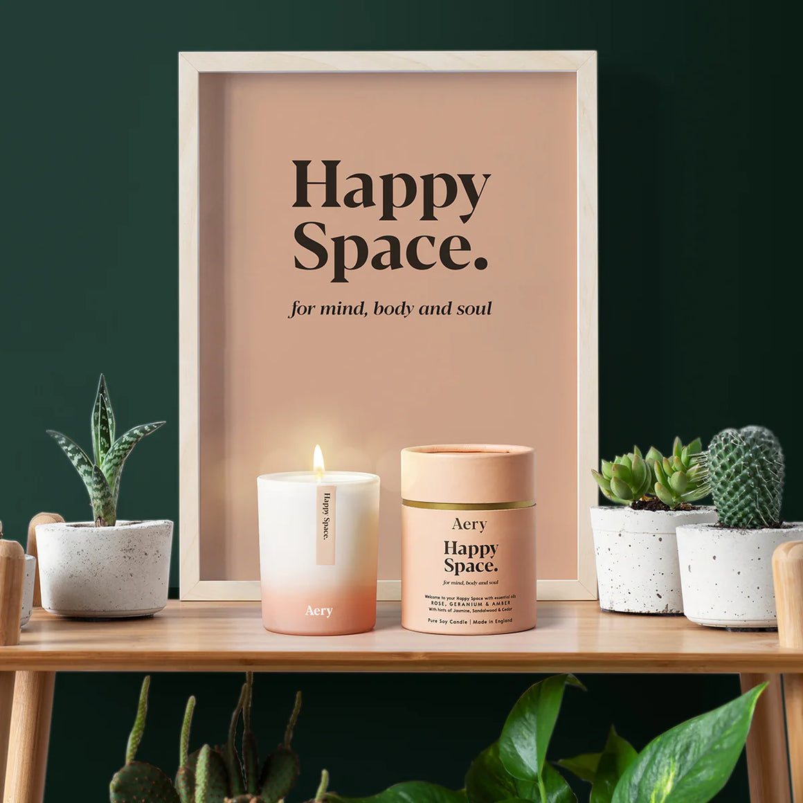 Happy Space Scented Candle - Rose Geranium and Amber - Aery Living
