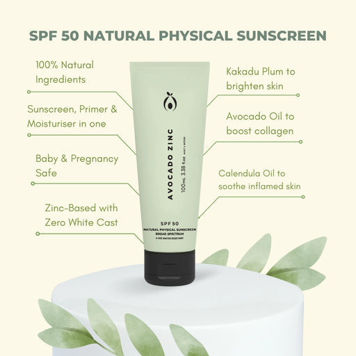 SPF 50 Natural Physical Sunscreen - Avocado Zinc