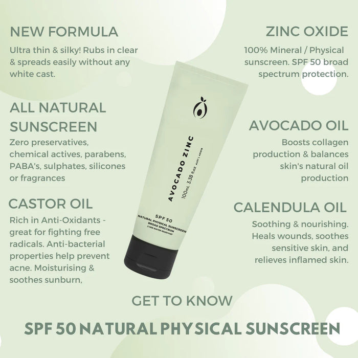 SPF 50 Natural Physical Sunscreen - Avocado Zinc