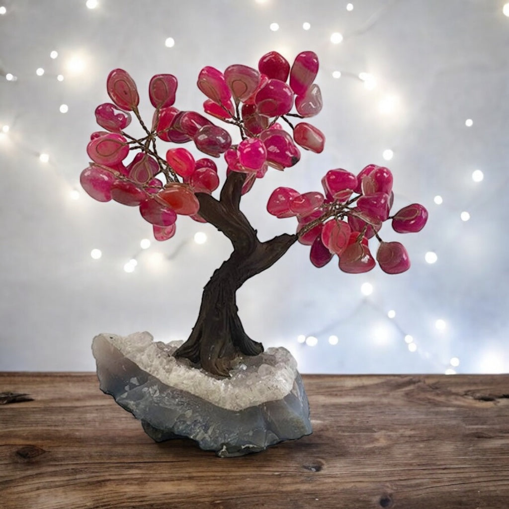 Pink Agate Gemstone Tree 7" - Handmade by Brazil Gems