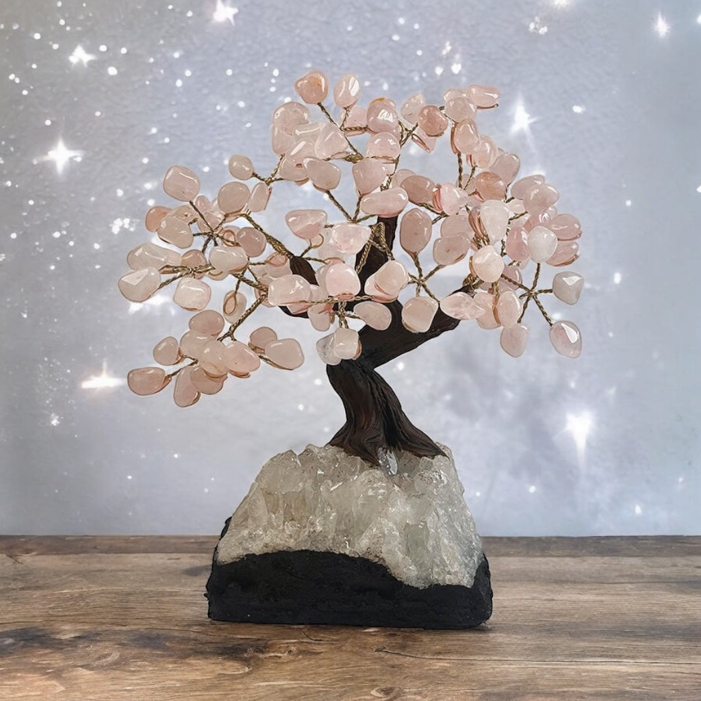 Rose Quartz Gemstone Tree 9" - Handmade by Brazil Gems