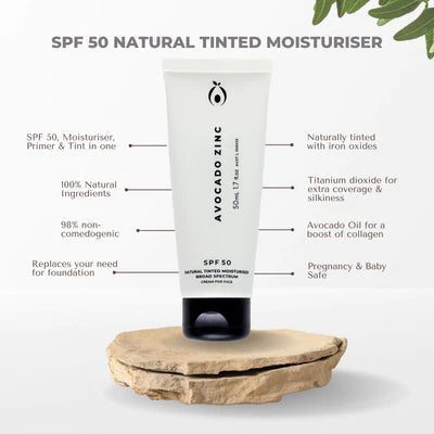 SPF 50 Natural Tinted Moisturiser 50ml - Avocado Zinc